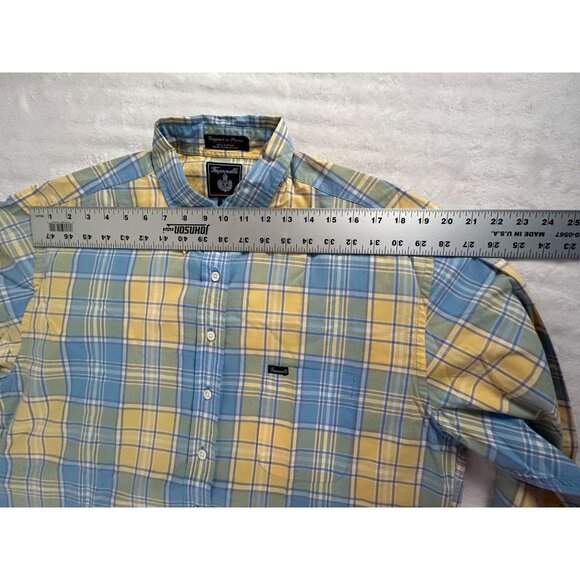 Faconnable Mens XL Yellow & Blue Plaid Button-Up Shirt 100% Cotton Long Sleeve - Picture 5 of 7